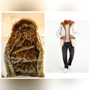 Men's guess parka faux fur lined jacket (muted stone COLORWAY)